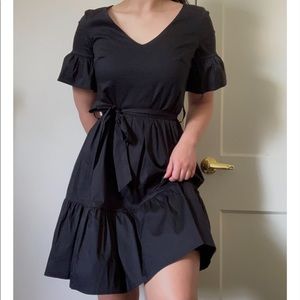 Black V neck frill dress